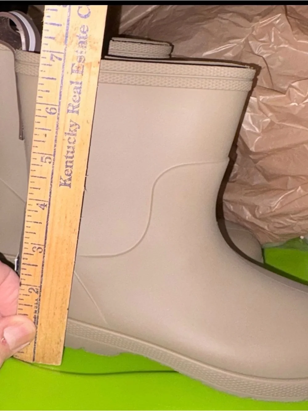 Kids Beige Rain & Snow Boots with Contrast Pull Tabs